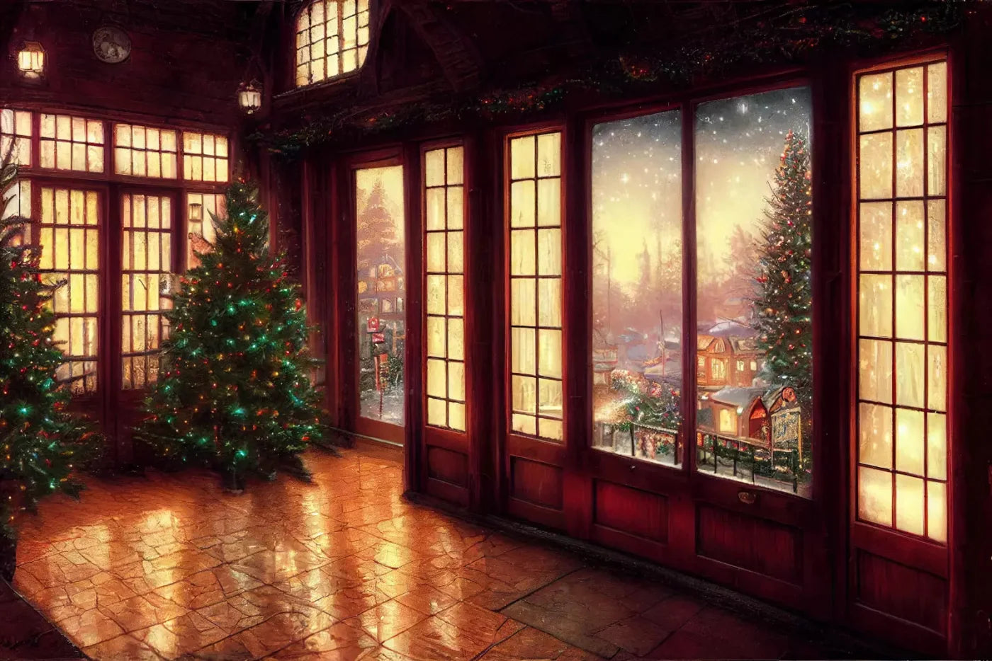 Christmas Window 8X5 Ultracloth ( 96 X 60 Inch ) Backdrop