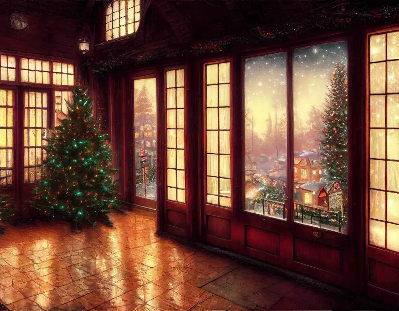 Christmas Window 8X6 Fleece ( 96 X 72 Inch ) Backdrop