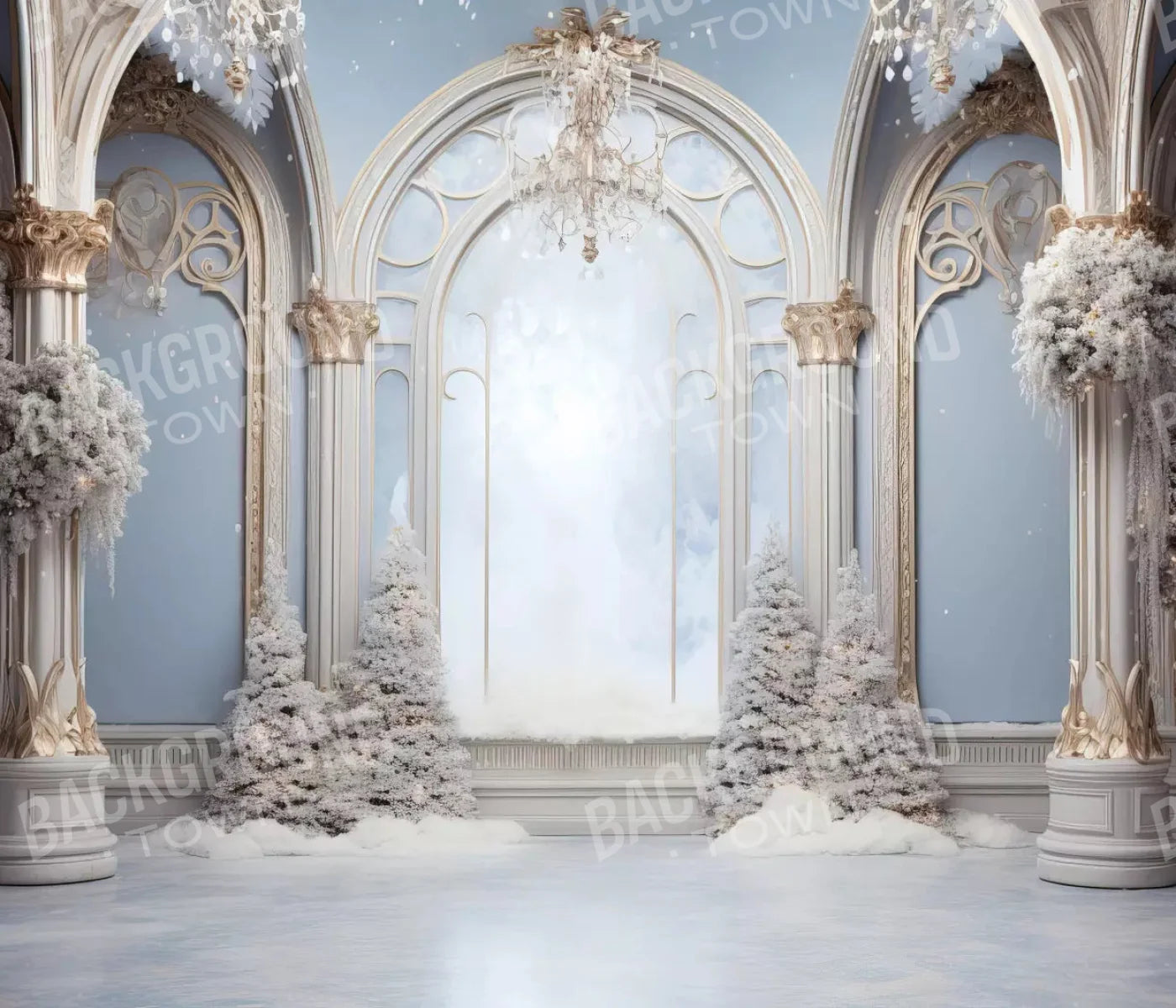 Christmas Winter Blues Ballroom 12X10 Ultracloth ( 144 X 120 Inch ) Backdrop