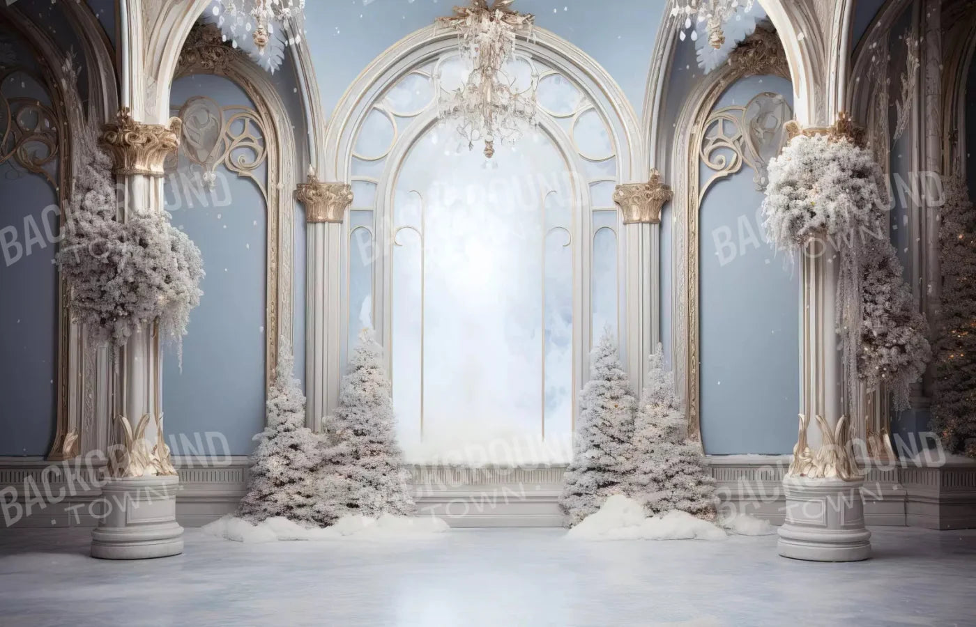 Christmas Winter Blues Ballroom 12X8 Ultracloth ( 144 X 96 Inch ) Backdrop