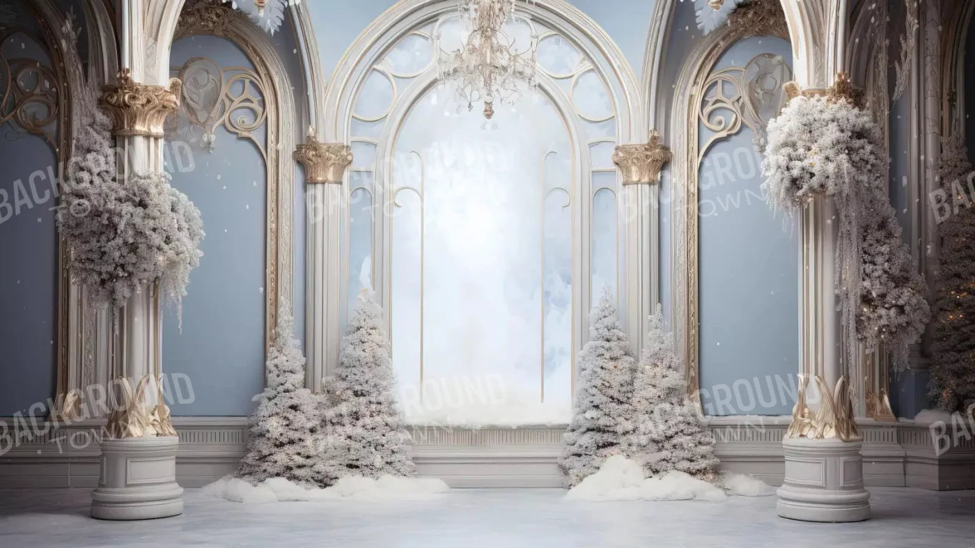 Christmas Winter Blues Ballroom 14X8 Ultracloth ( 168 X 96 Inch ) Backdrop