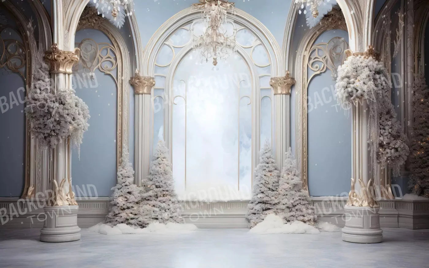 Christmas Winter Blues Ballroom 14X9 Ultracloth ( 168 X 108 Inch ) Backdrop