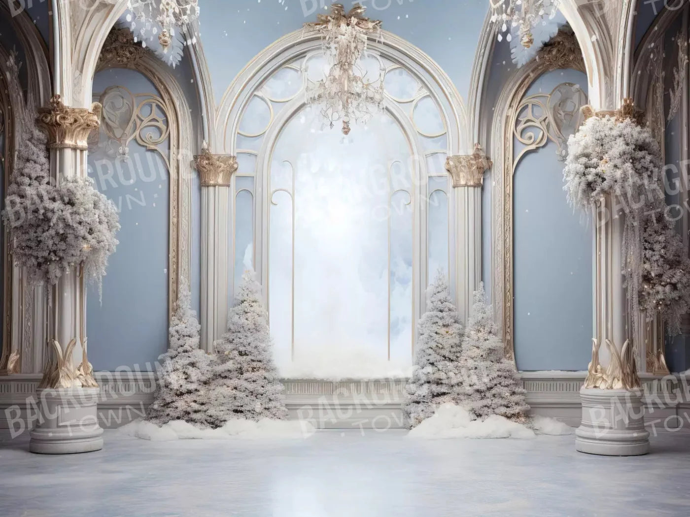 Christmas Winter Blues Ballroom 7X5 Ultracloth ( 84 X 60 Inch ) Backdrop