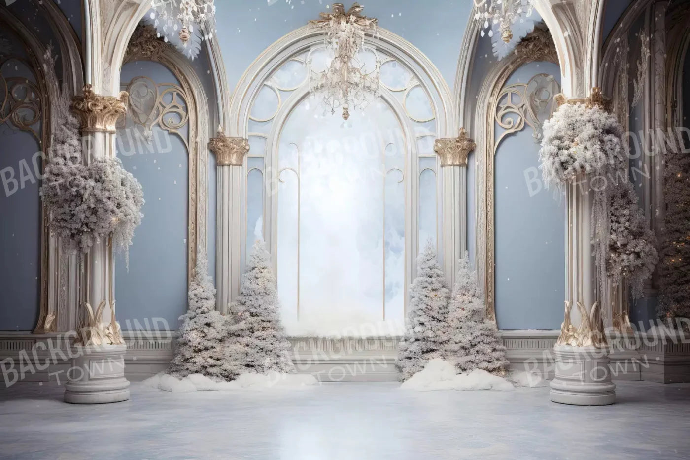 Christmas Winter Blues Ballroom 8X5 Ultracloth ( 96 X 60 Inch ) Backdrop