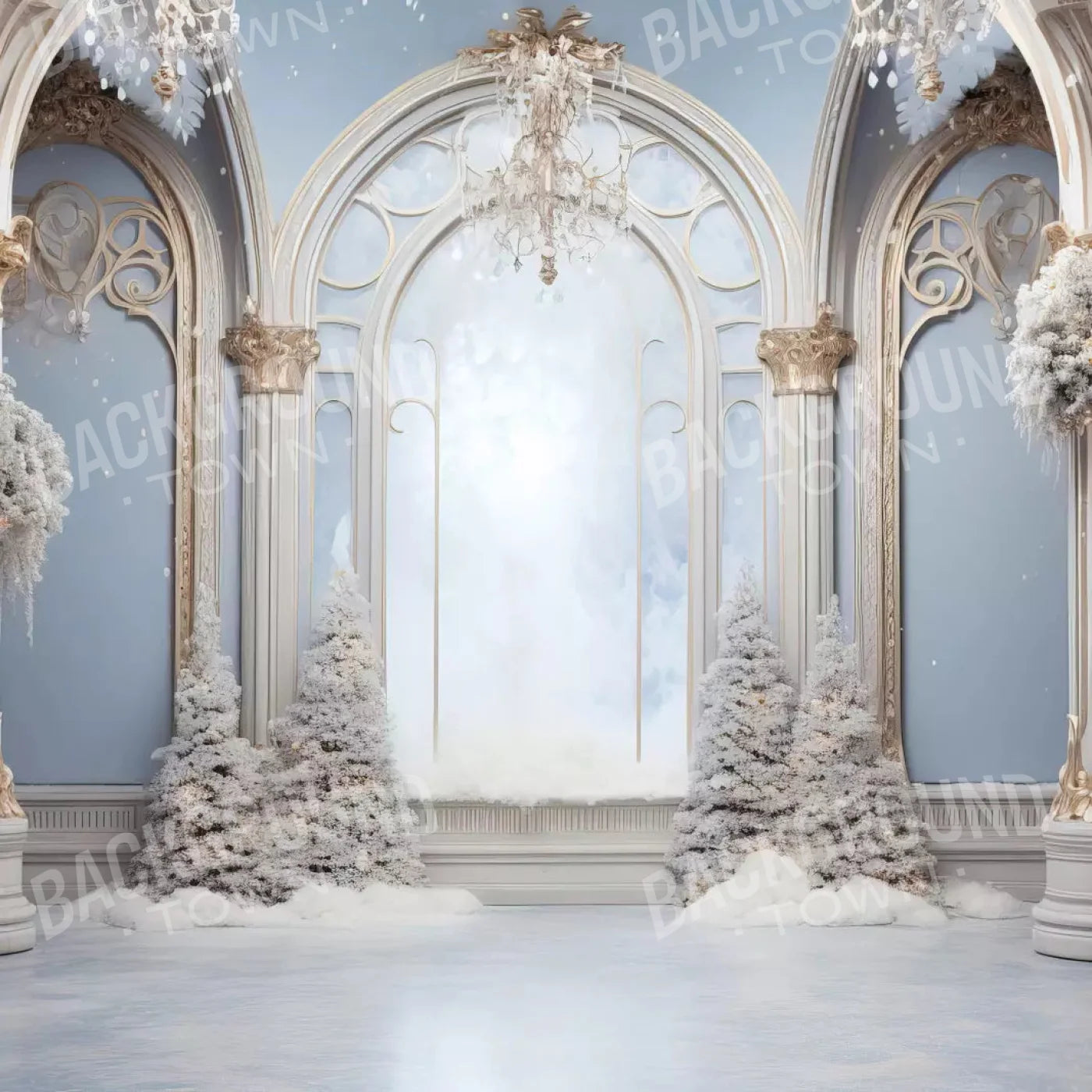 Christmas Winter Blues Ballroom 8X8 Fleece ( 96 X Inch ) Backdrop