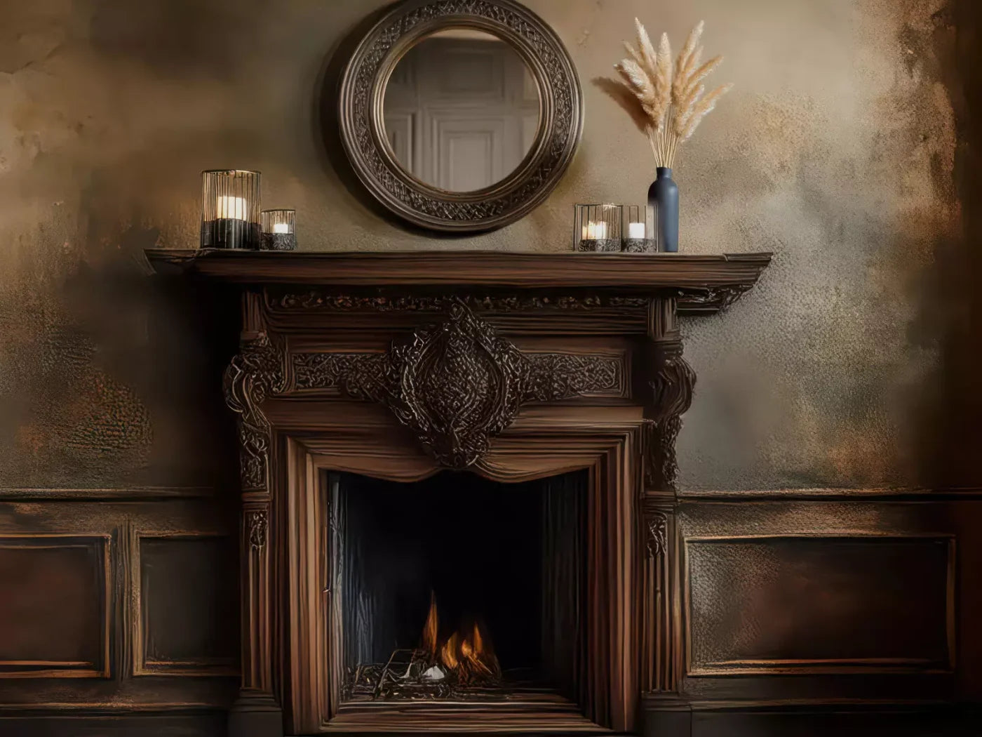 Classic Fireplace 8’x6’ Fleece (96 x 72 inch) Backdrop