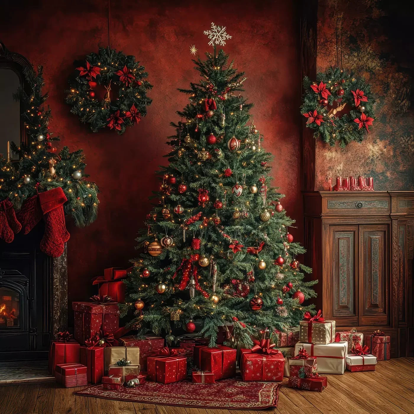 Classic Red Christmas 10’X10’ Ultracloth (120 X Inch) Backdrop