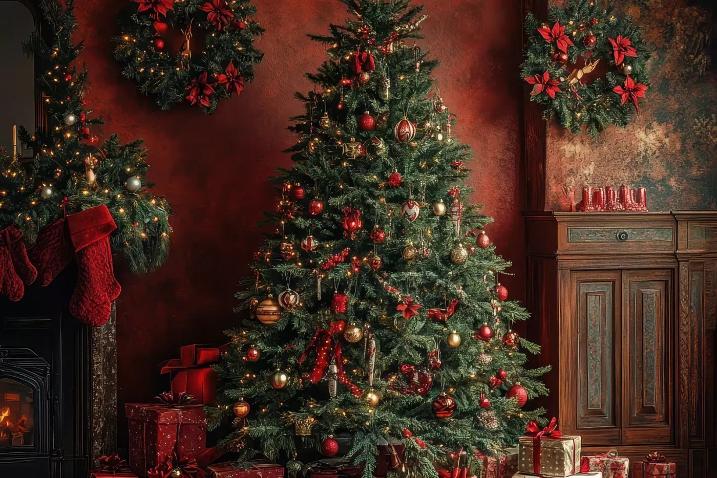 Classic Red Christmas 12’X8’ Ultracloth (144 X 96 Inch) Backdrop