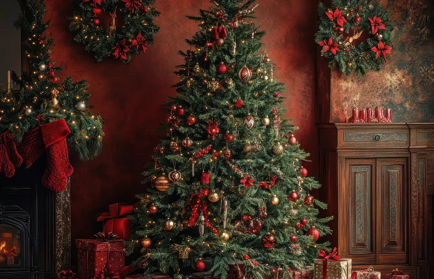 Classic Red Christmas 14’X9’ Ultracloth (168 X 108 Inch) Backdrop