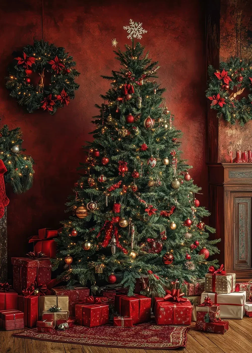 Classic Red Christmas 5’X7’ Ultracloth (60 X 84 Inch) Backdrop