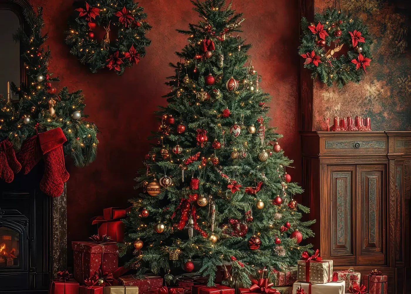 Classic Red Christmas 7’X5’ Ultracloth (84 X 60 Inch) Backdrop