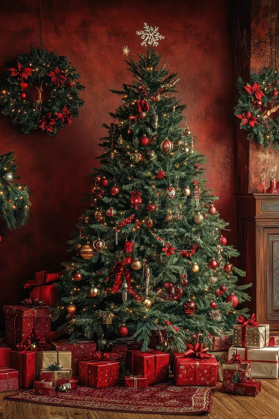 Classic Red Christmas 8’X12’ Ultracloth (96 X 144 Inch) Backdrop