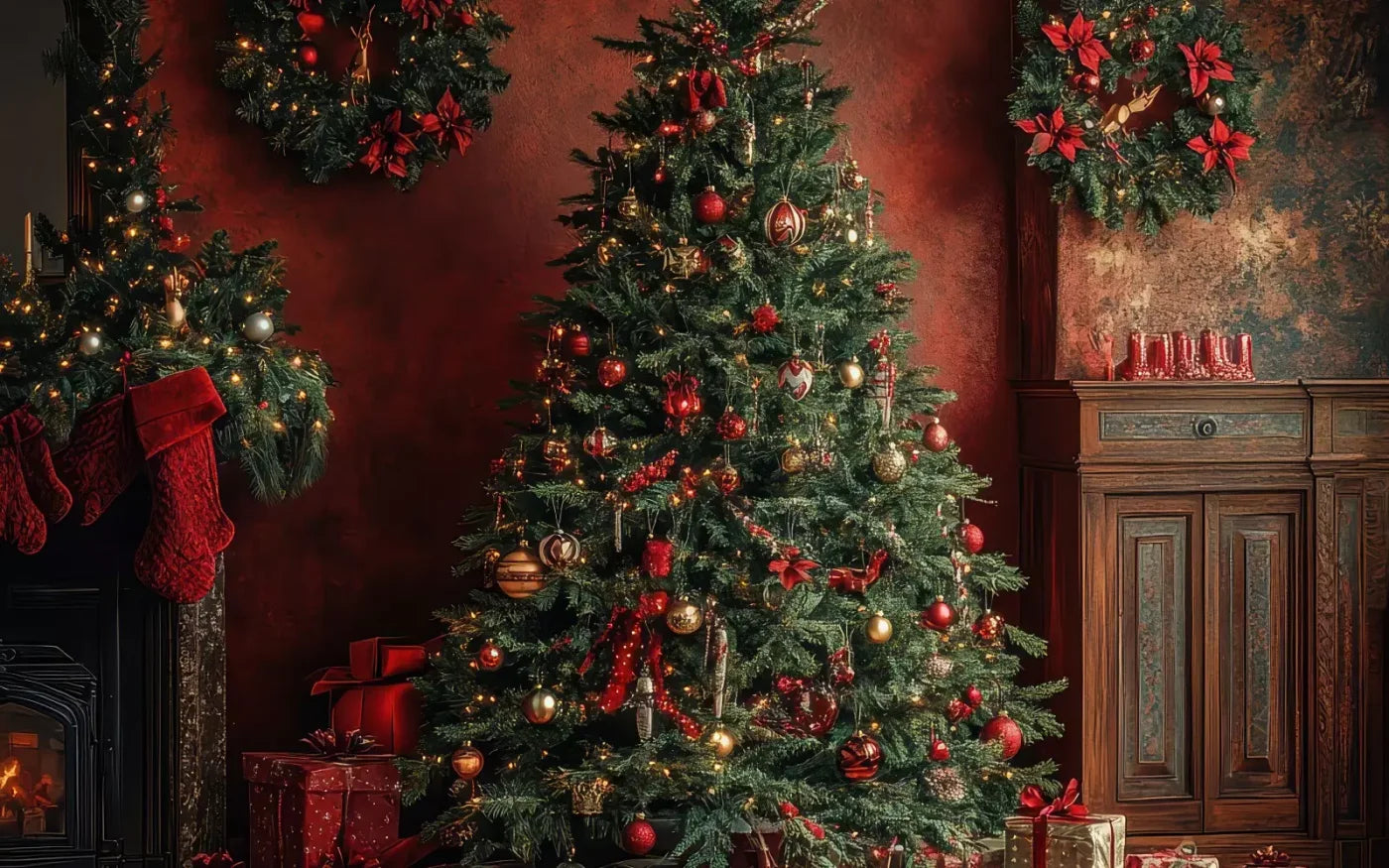 Classic Red Christmas 8’X5’ Ultracloth (96 X 60 Inch) Backdrop