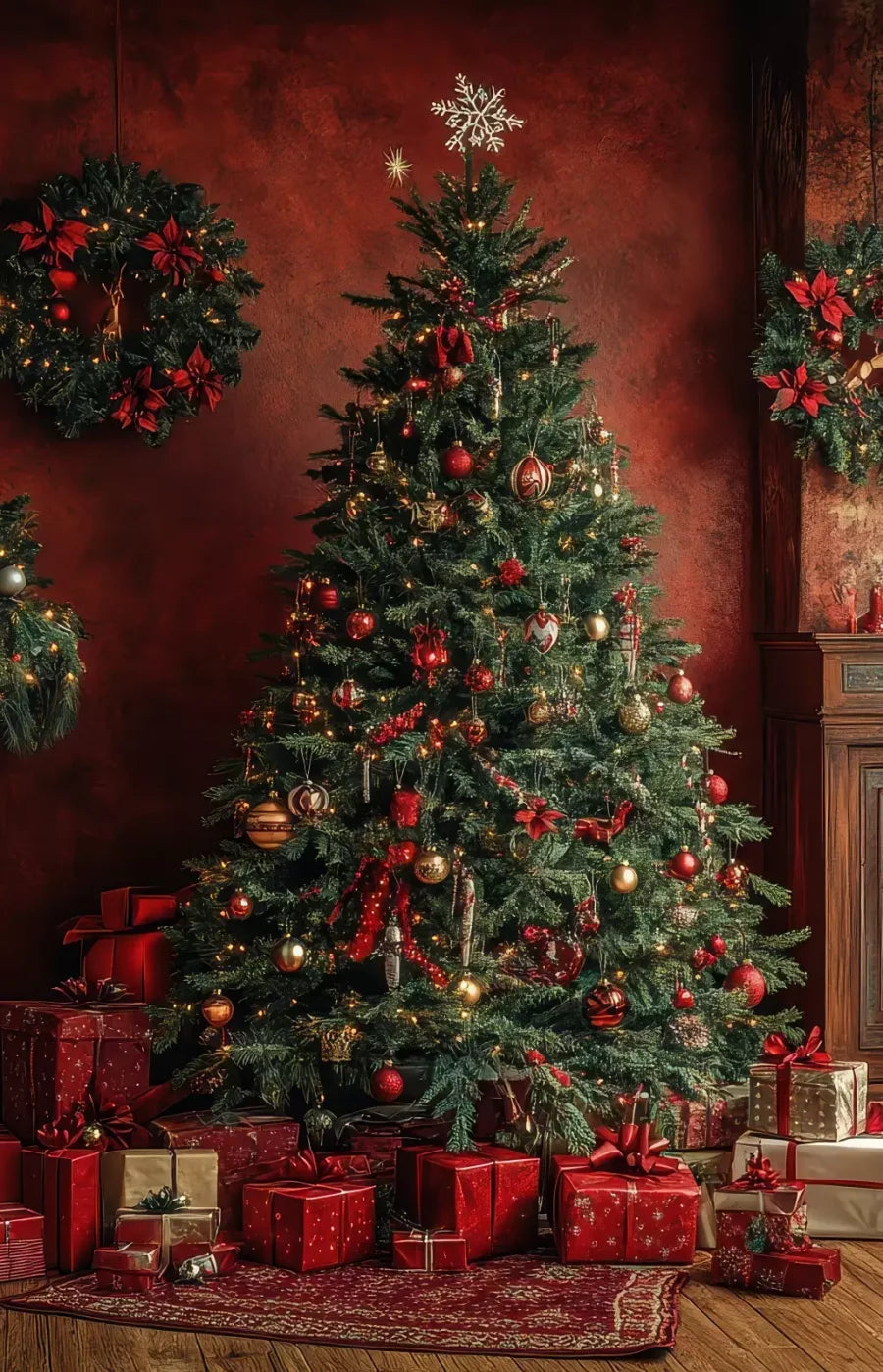Classic Red Christmas 9’X14’ Ultracloth (108 X 168 Inch) Backdrop