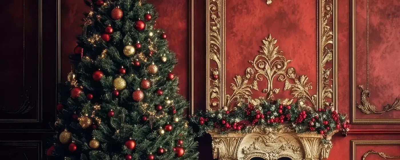 Classic Red Christmas Fireplace 20’X8’ Ultracloth (240 X 96 Inch) Backdrop