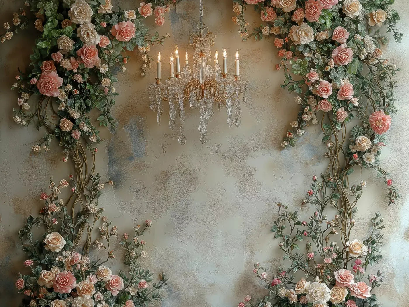Climbing Pink Roses Arch 6’8X5’ Fleece (80 X 60 Inch) Backdrop