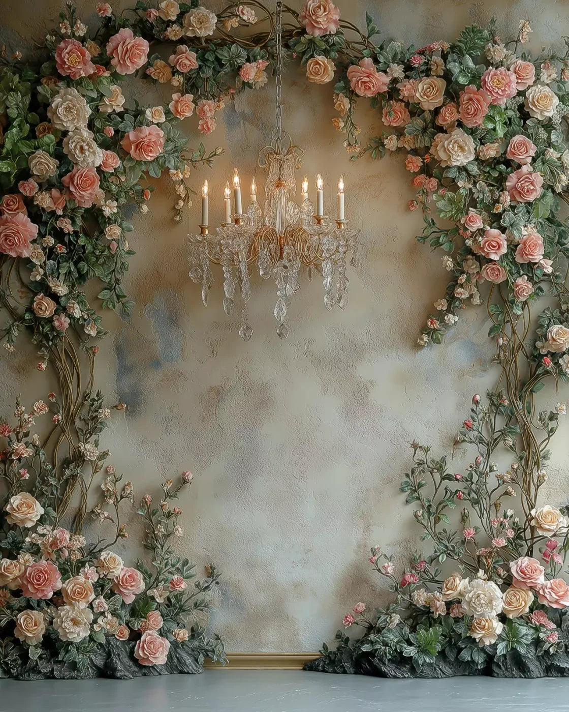 Climbing Pink Roses Arch 8’X10’ Fleece (96 X 120 Inch) Backdrop