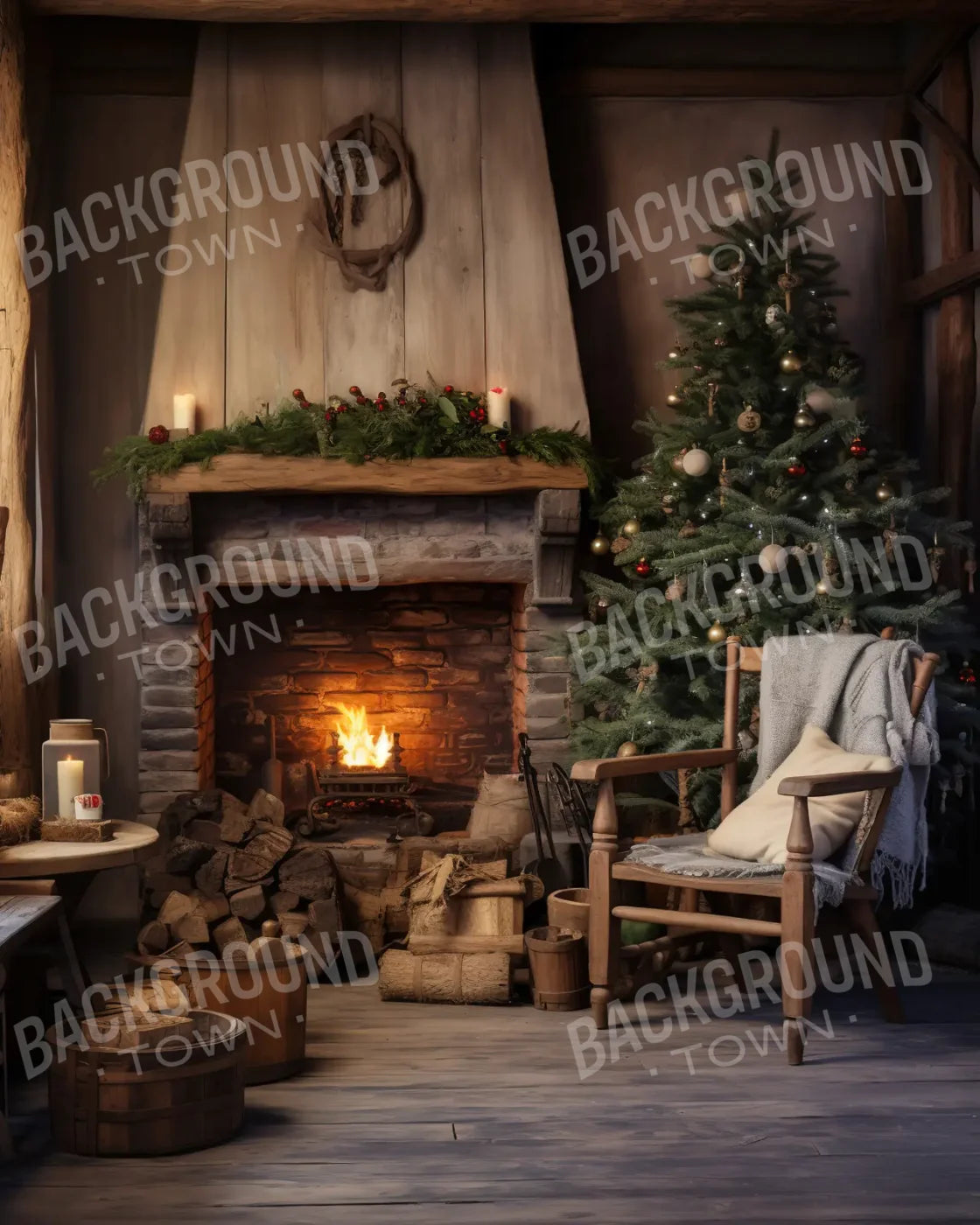 Country Christmas II 8’x10’ Fleece (96 x 120 inch) Backdrop