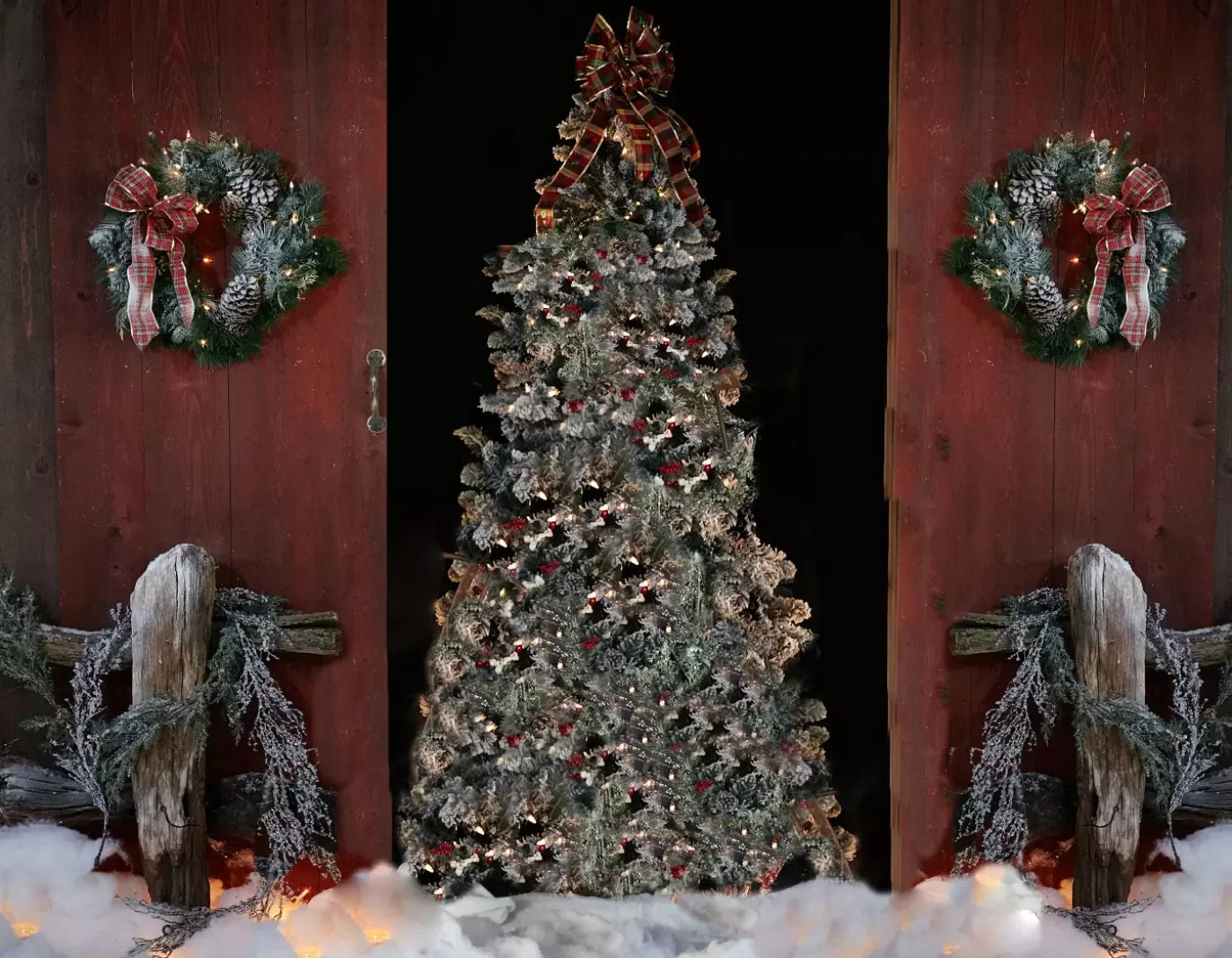 Country Christmas 8X6 Fleece ( 96 X 72 Inch ) Backdrop