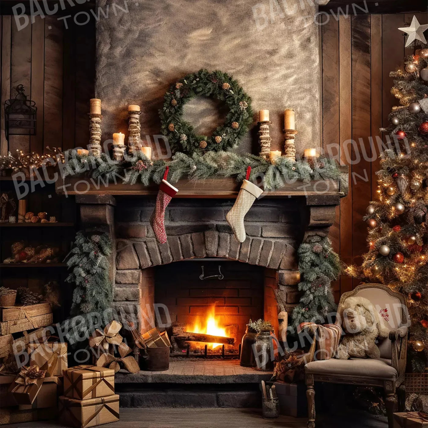 Country Christmas I 8X8 Fleece ( 96 X Inch ) Backdrop