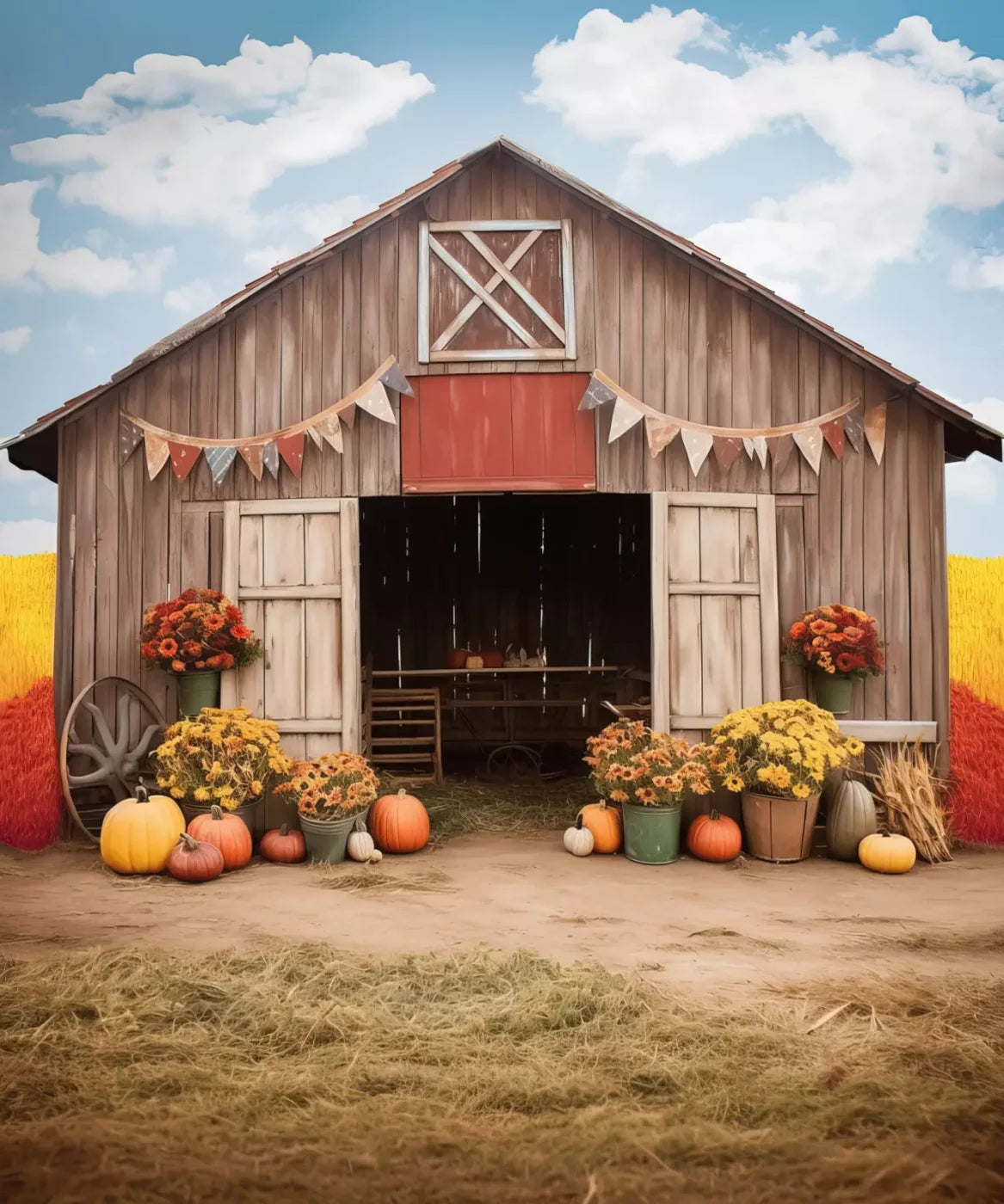 Cozy Autumn Barn 10’X12’ Ultracloth (120 X 144 Inch) Backdrop