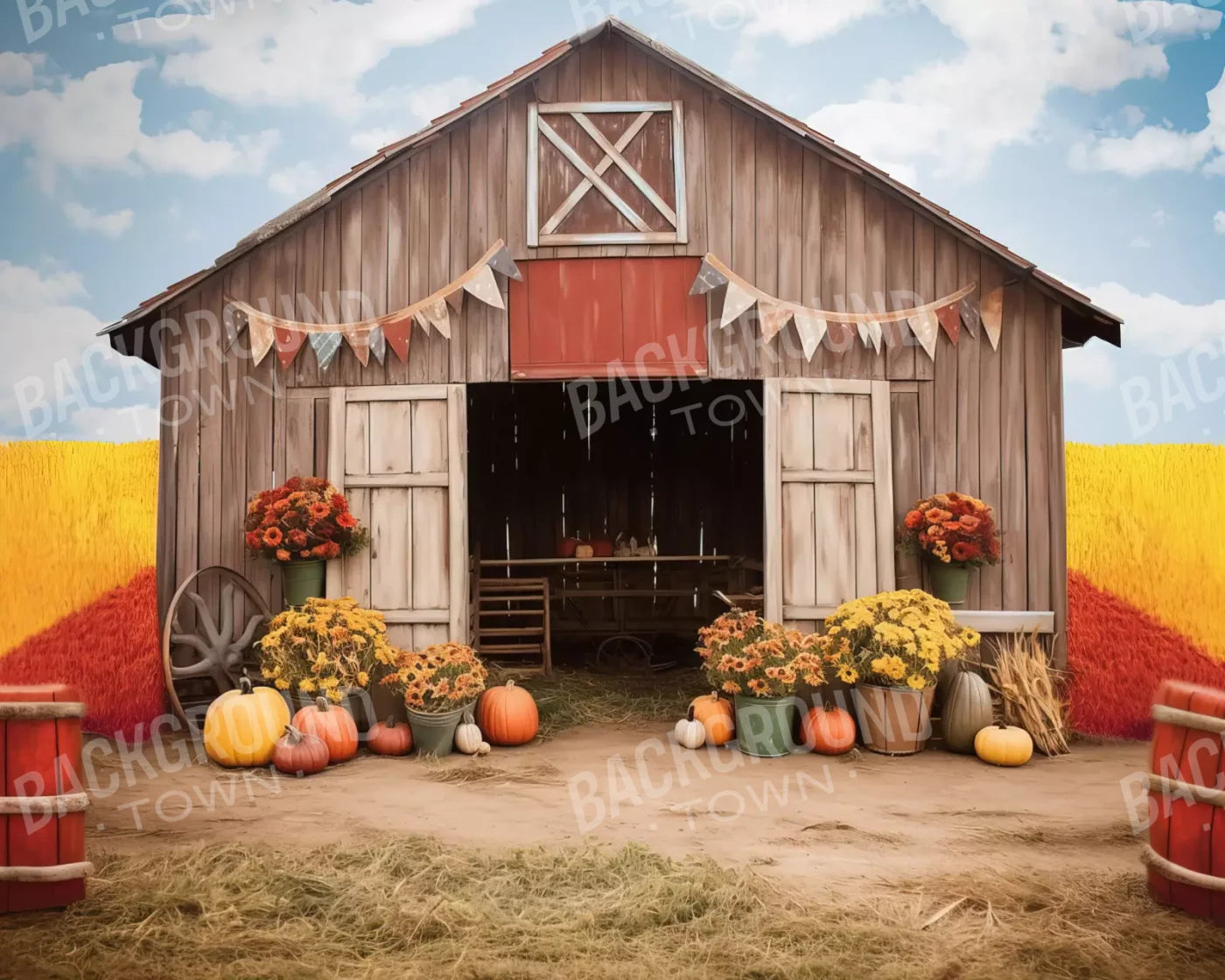 Cozy Autumn Barn 10’X8’ Fleece (120 X 96 Inch) Backdrop