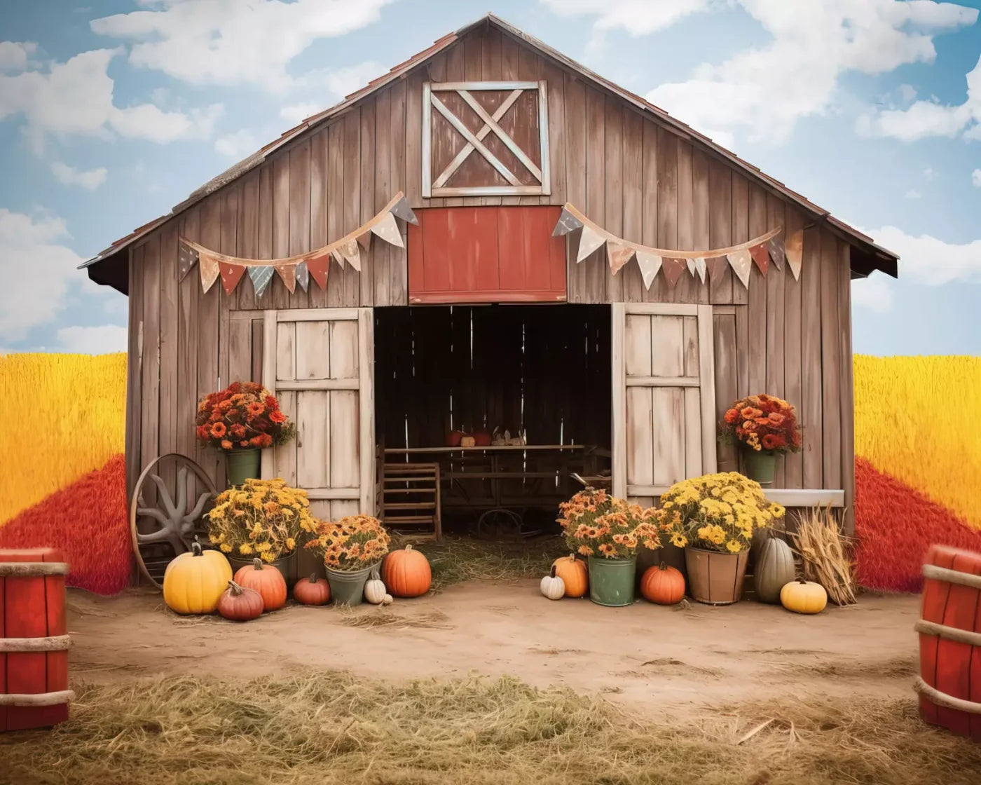 Cozy Autumn Barn 10’X8’ Fleece (120 X 96 Inch) Backdrop