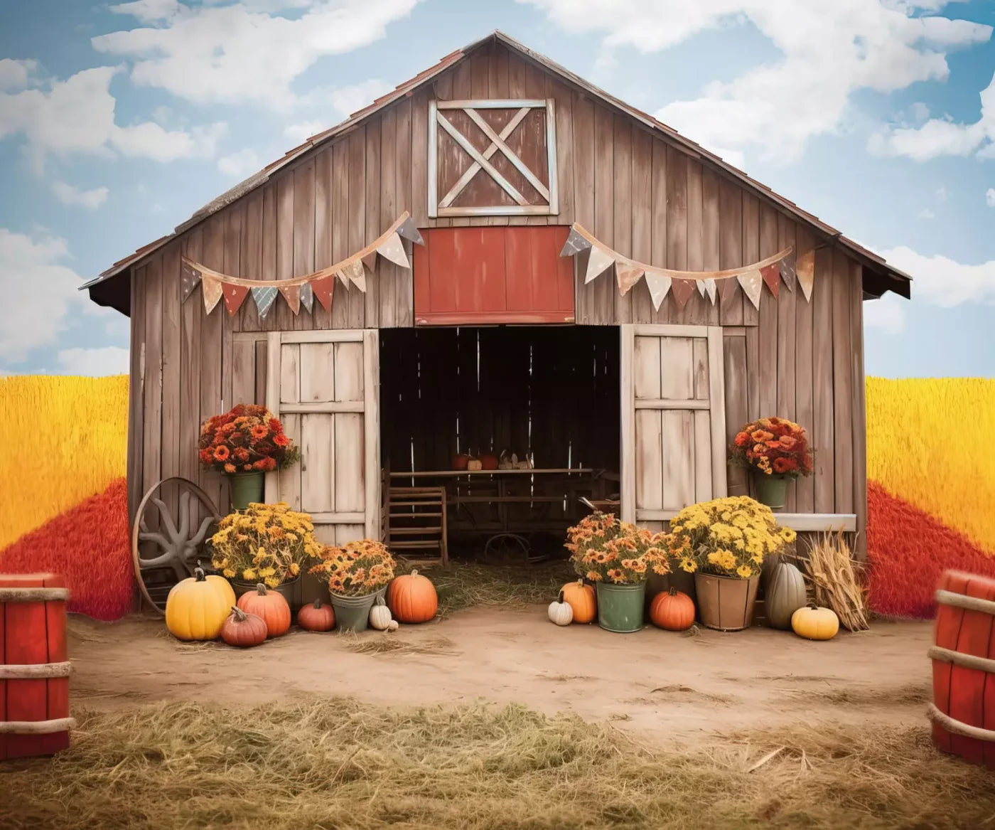 Cozy Autumn Barn 12’X10’ Ultracloth (144 X 120 Inch) Backdrop