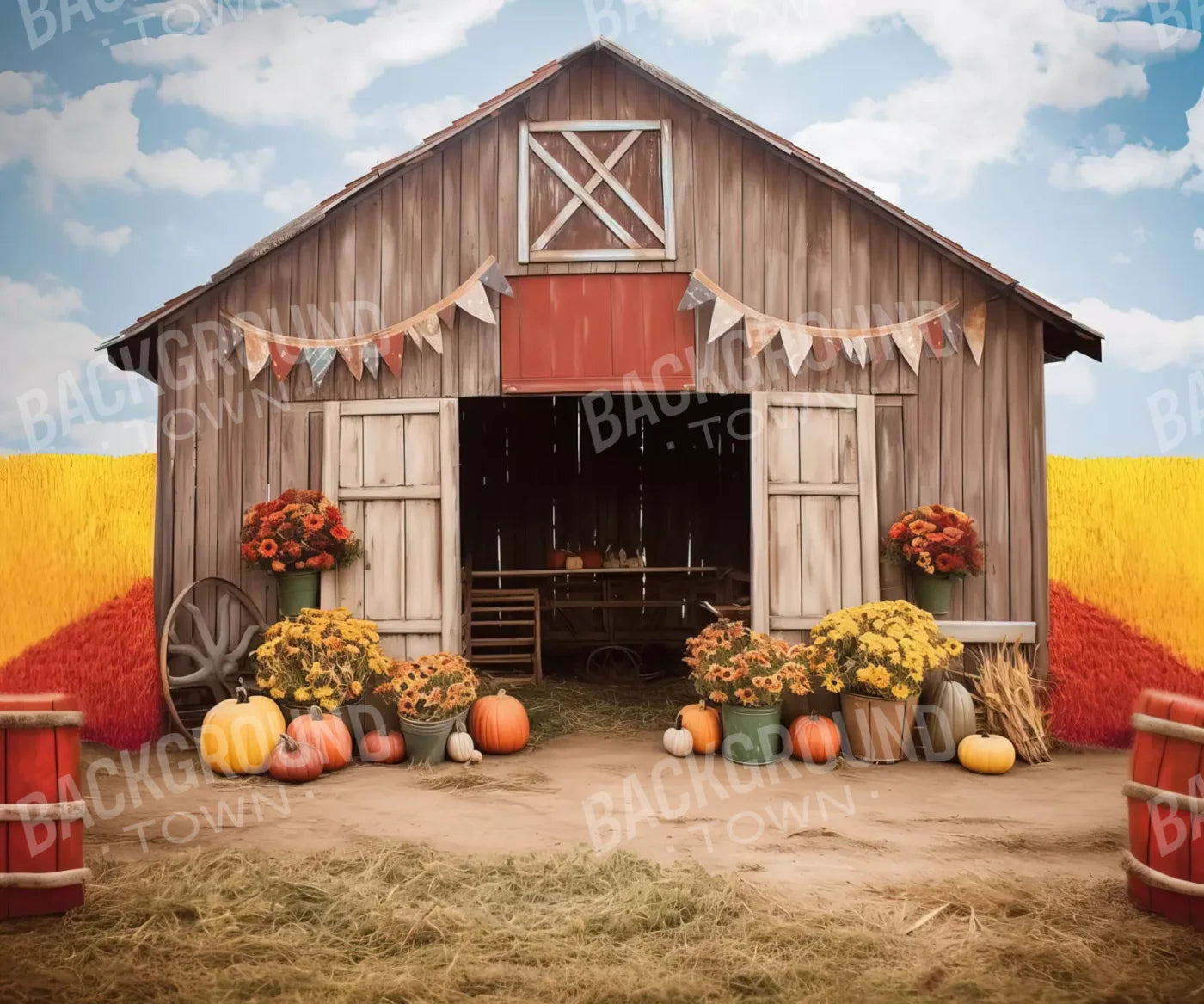 Cozy Autumn Barn 12’X10’ Ultracloth (144 X 120 Inch) Backdrop