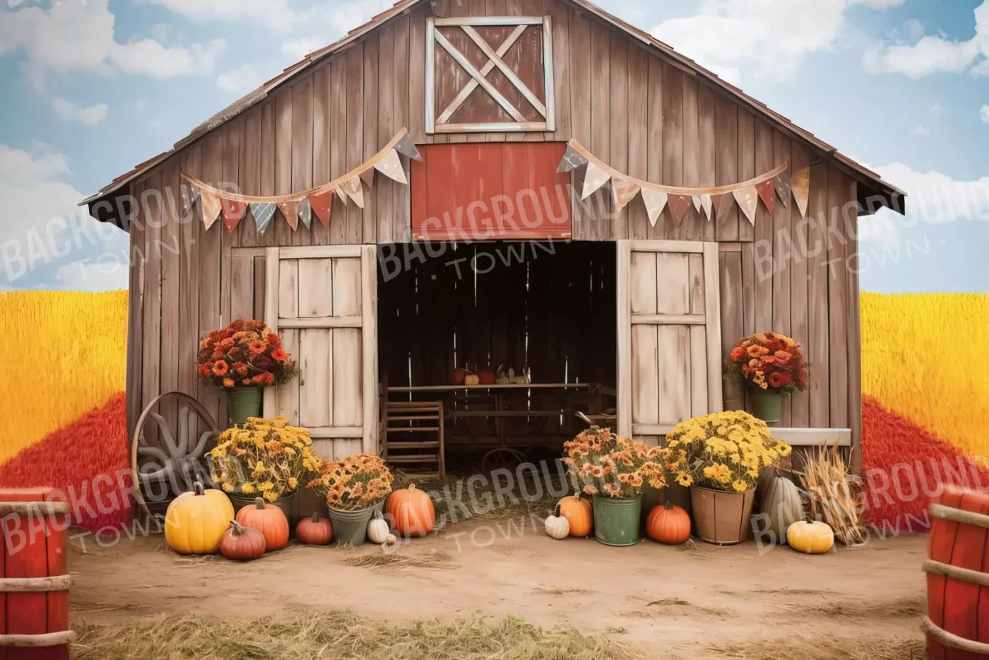 Cozy Autumn Barn 12’X8’ Ultracloth (144 X 96 Inch) Backdrop