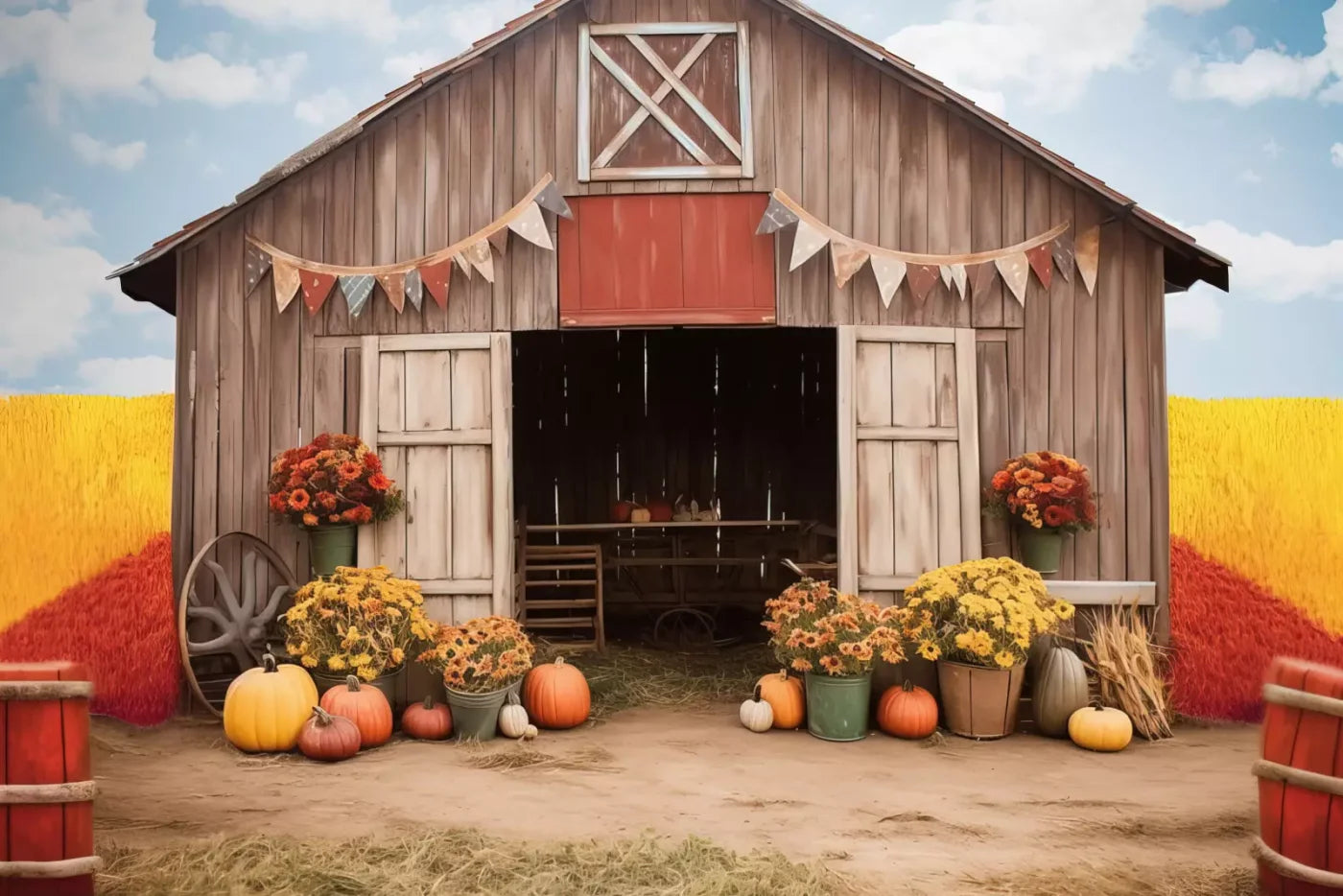 Cozy Autumn Barn 12’X8’ Ultracloth (144 X 96 Inch) Backdrop