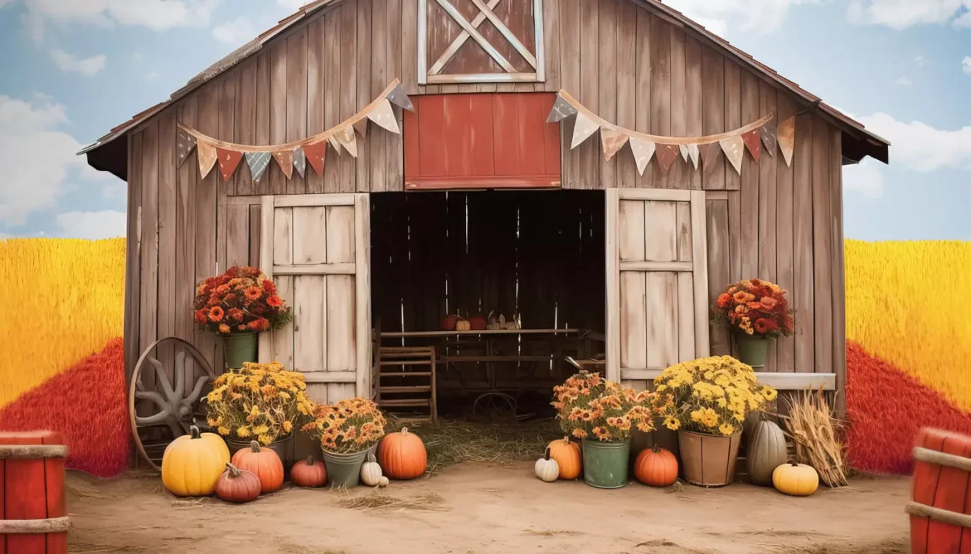 Cozy Autumn Barn 14’X8’ Ultracloth (168 X 96 Inch) Backdrop