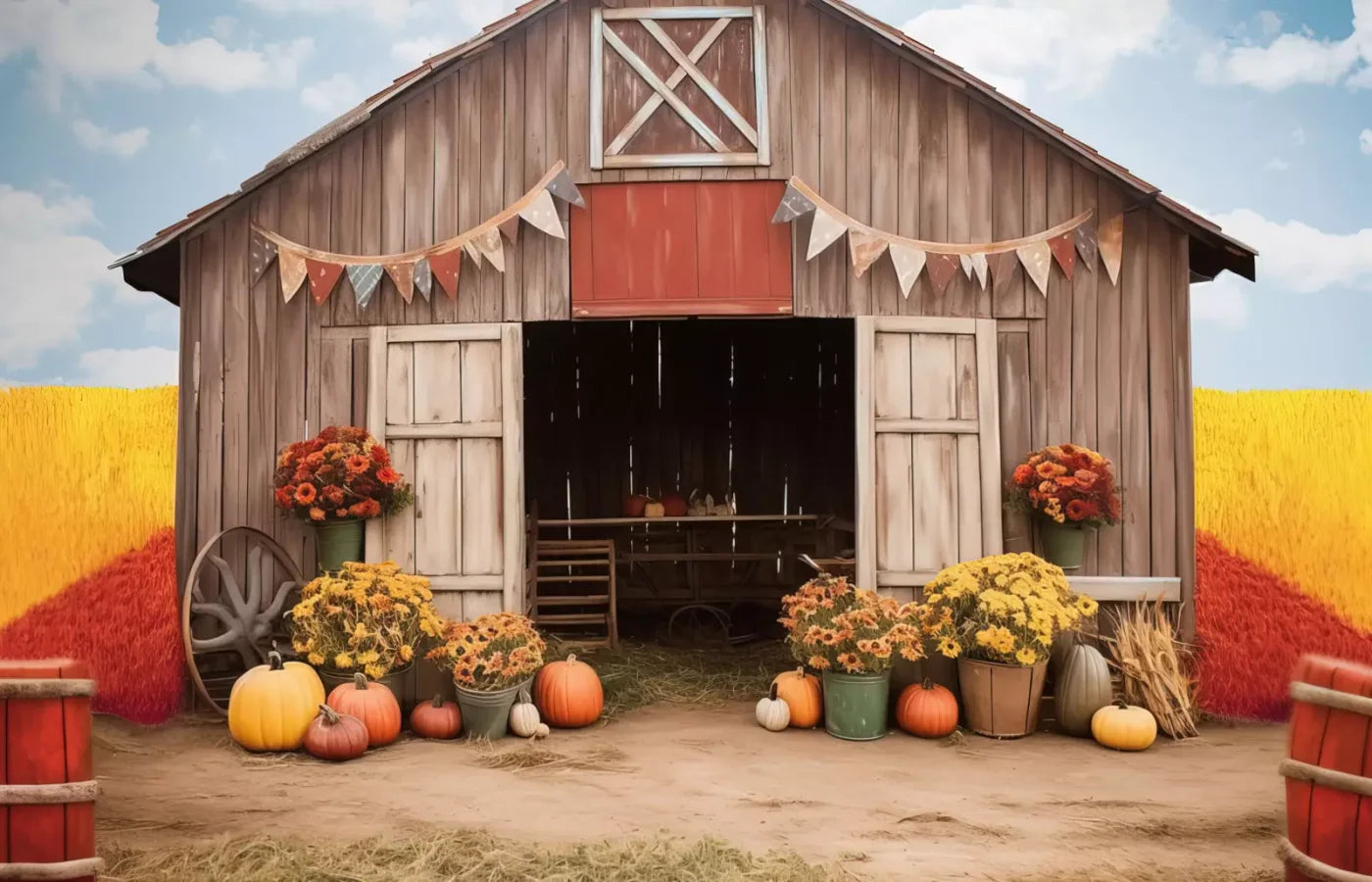 Cozy Autumn Barn 14’X9’ Ultracloth (168 X 108 Inch) Backdrop