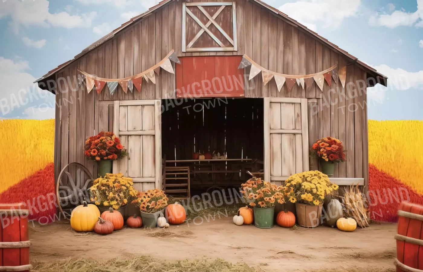 Cozy Autumn Barn 14’X9’ Ultracloth (168 X 108 Inch) Backdrop