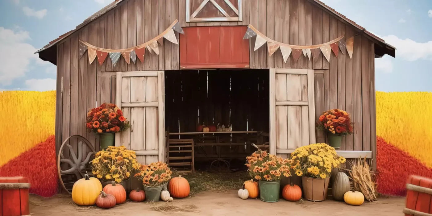 Cozy Autumn Barn 16’X8’ Ultracloth (192 X 96 Inch) Backdrop