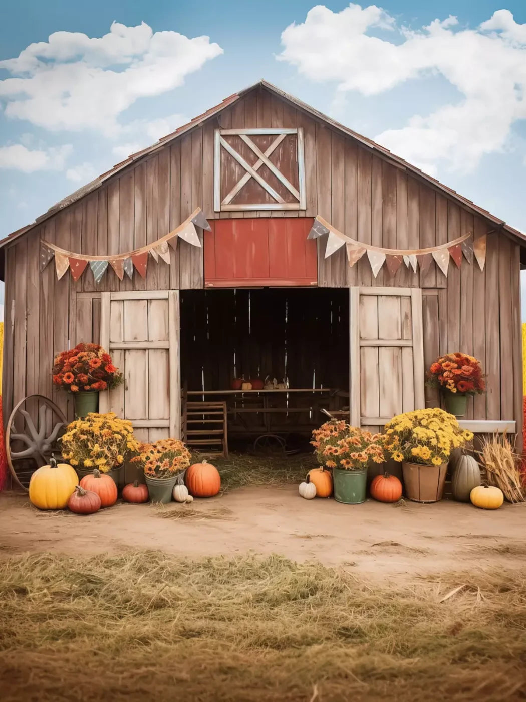 Cozy Autumn Barn 5’X6’8 Fleece (60 X 80 Inch) Backdrop