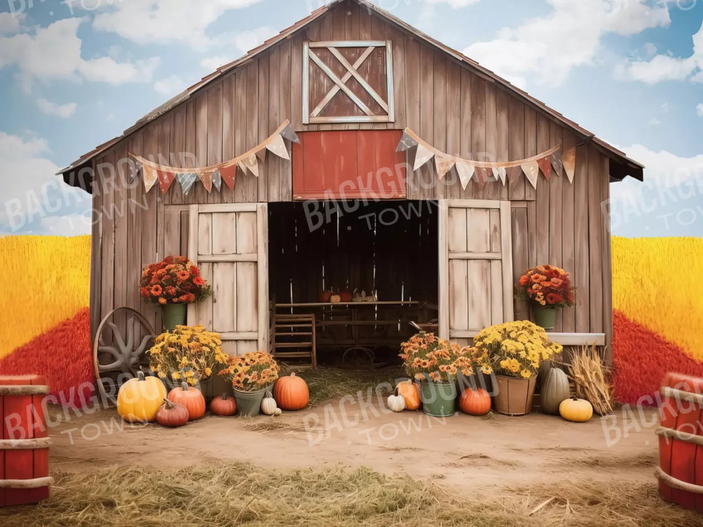 Cozy Autumn Barn 6’8X5’ Fleece (80 X 60 Inch) Backdrop