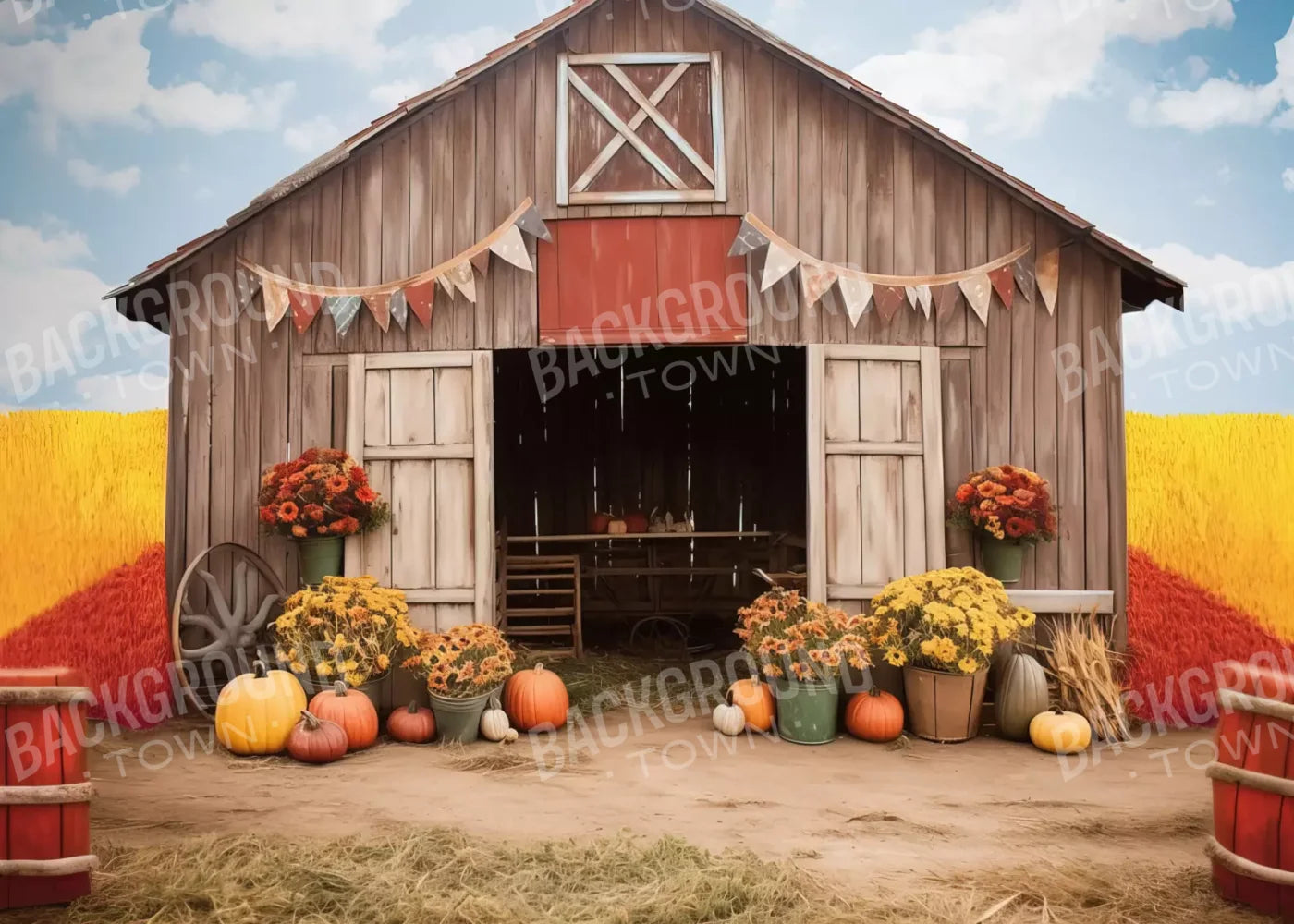 Cozy Autumn Barn 7’X5’ Ultracloth (84 X 60 Inch) Backdrop