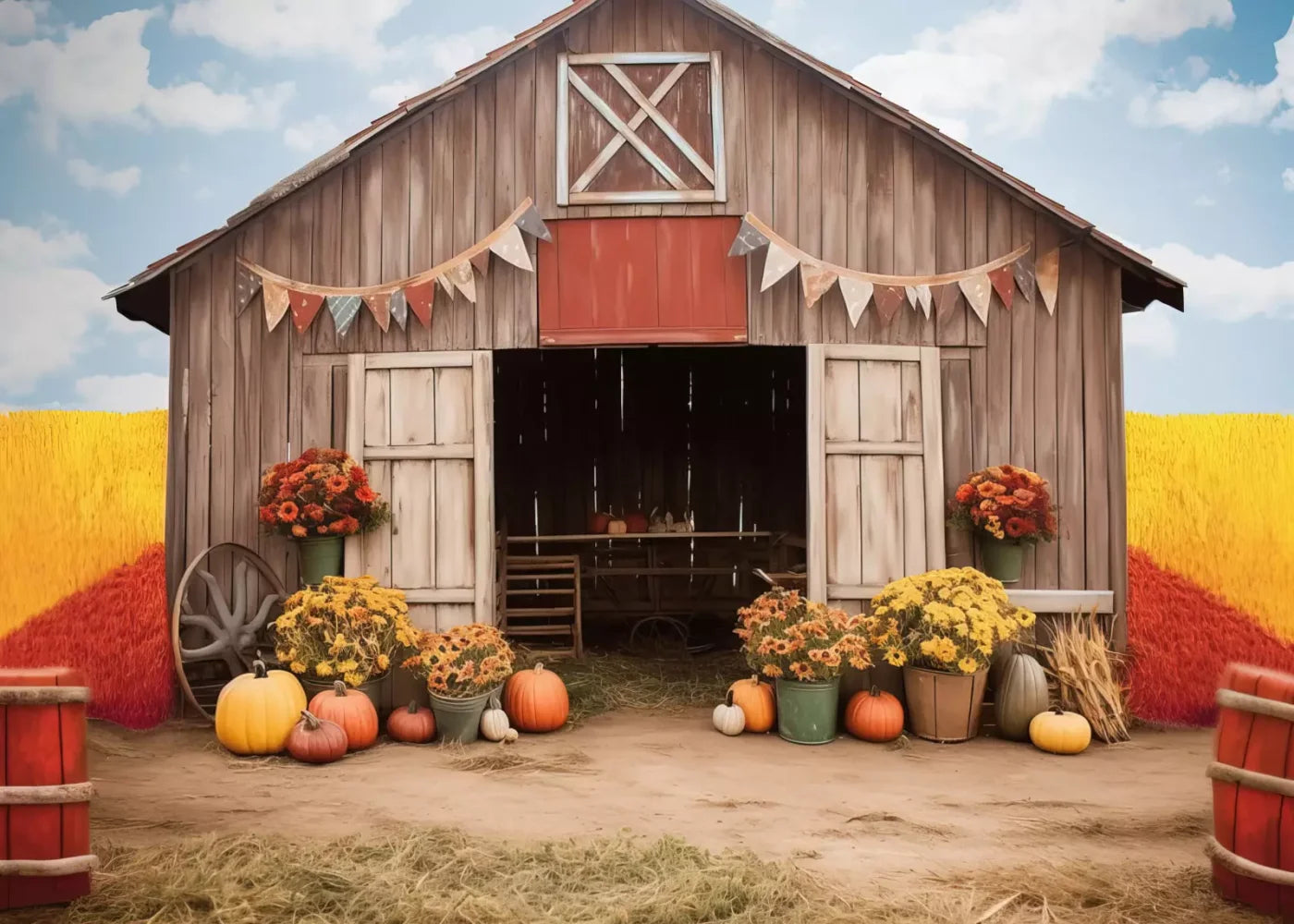 Cozy Autumn Barn 7’X5’ Ultracloth (84 X 60 Inch) Backdrop
