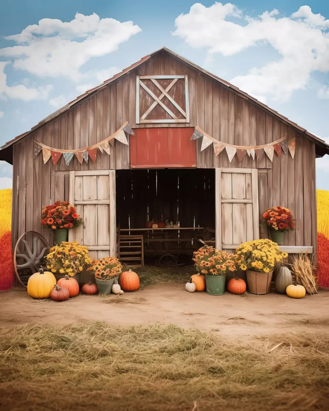 Cozy Autumn Barn 8’X10’ Fleece (96 X 120 Inch) Backdrop