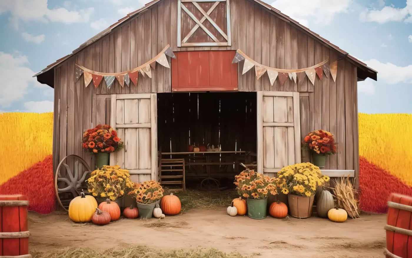 Cozy Autumn Barn 8’X5’ Ultracloth (96 X 60 Inch) Backdrop