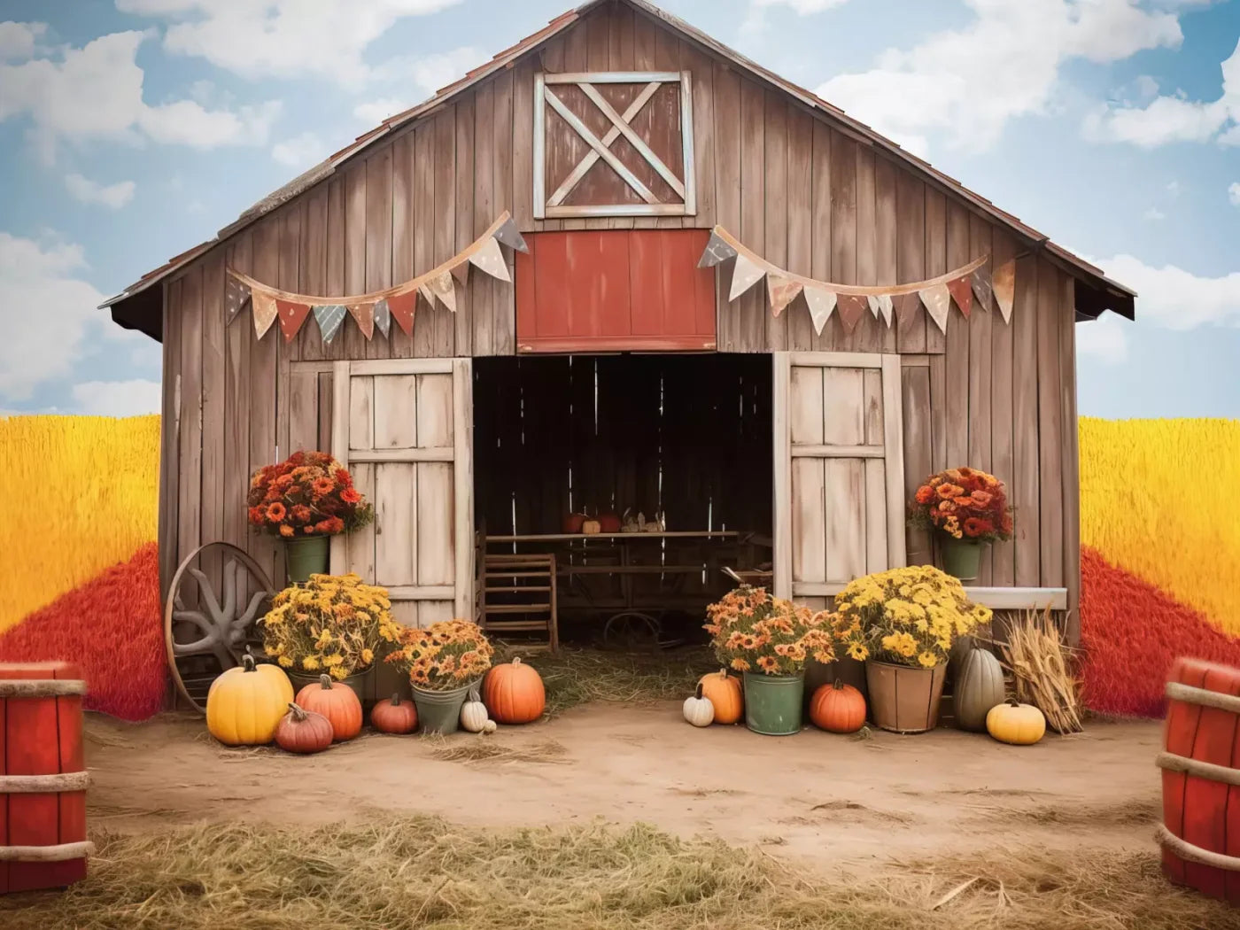Cozy Autumn Barn 8’X6’ Fleece (96 X 72 Inch) Backdrop