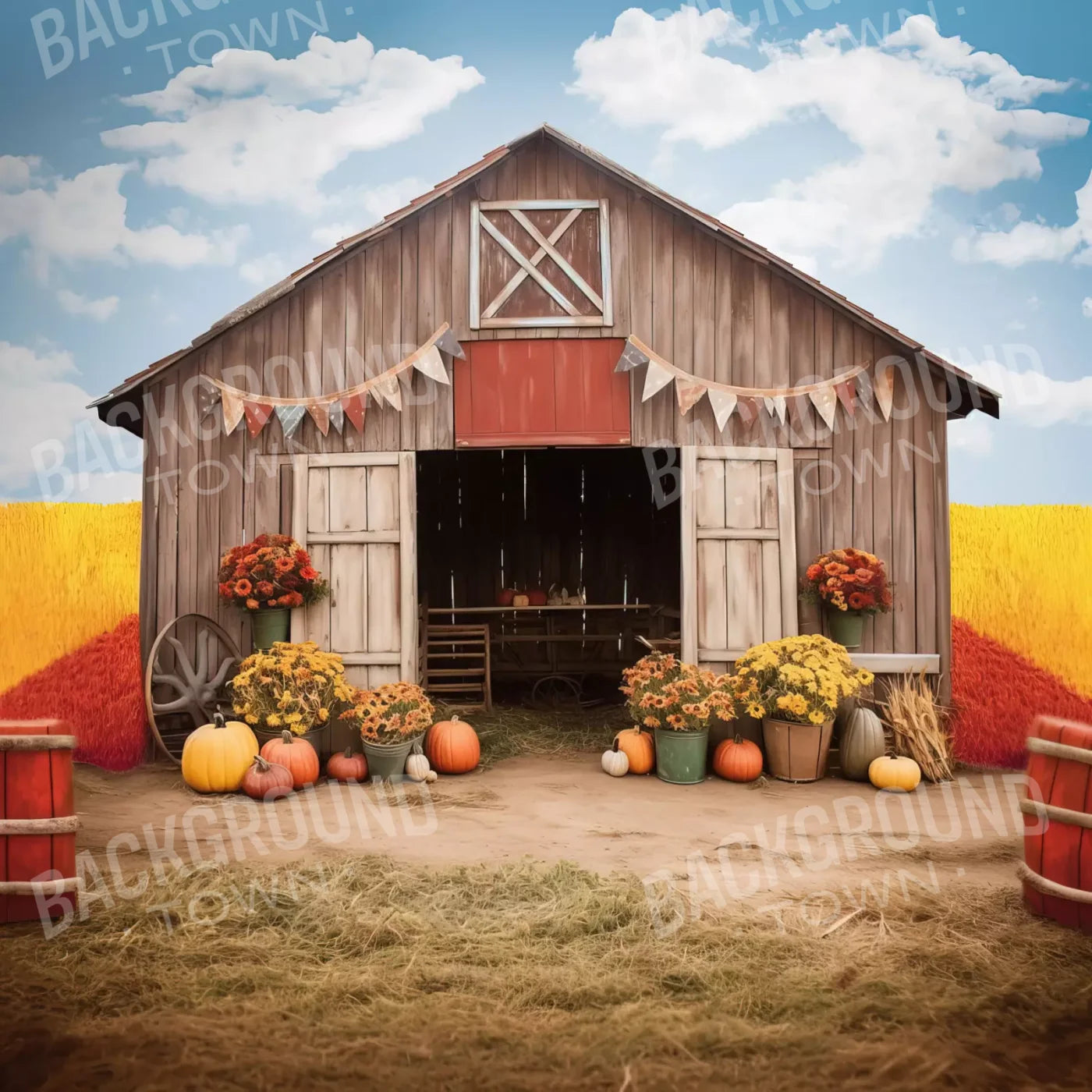 Cozy Autumn Barn 8’X8’ Fleece (96 X Inch) Backdrop