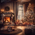 Christmas Family Room with Fireplace Backdrop for Photography