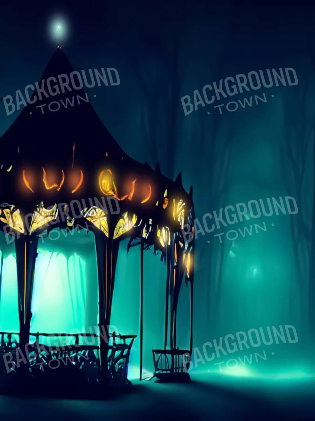 Creepy Carousel In Green V 5X68 Fleece ( 60 X 80 Inch ) Backdrop