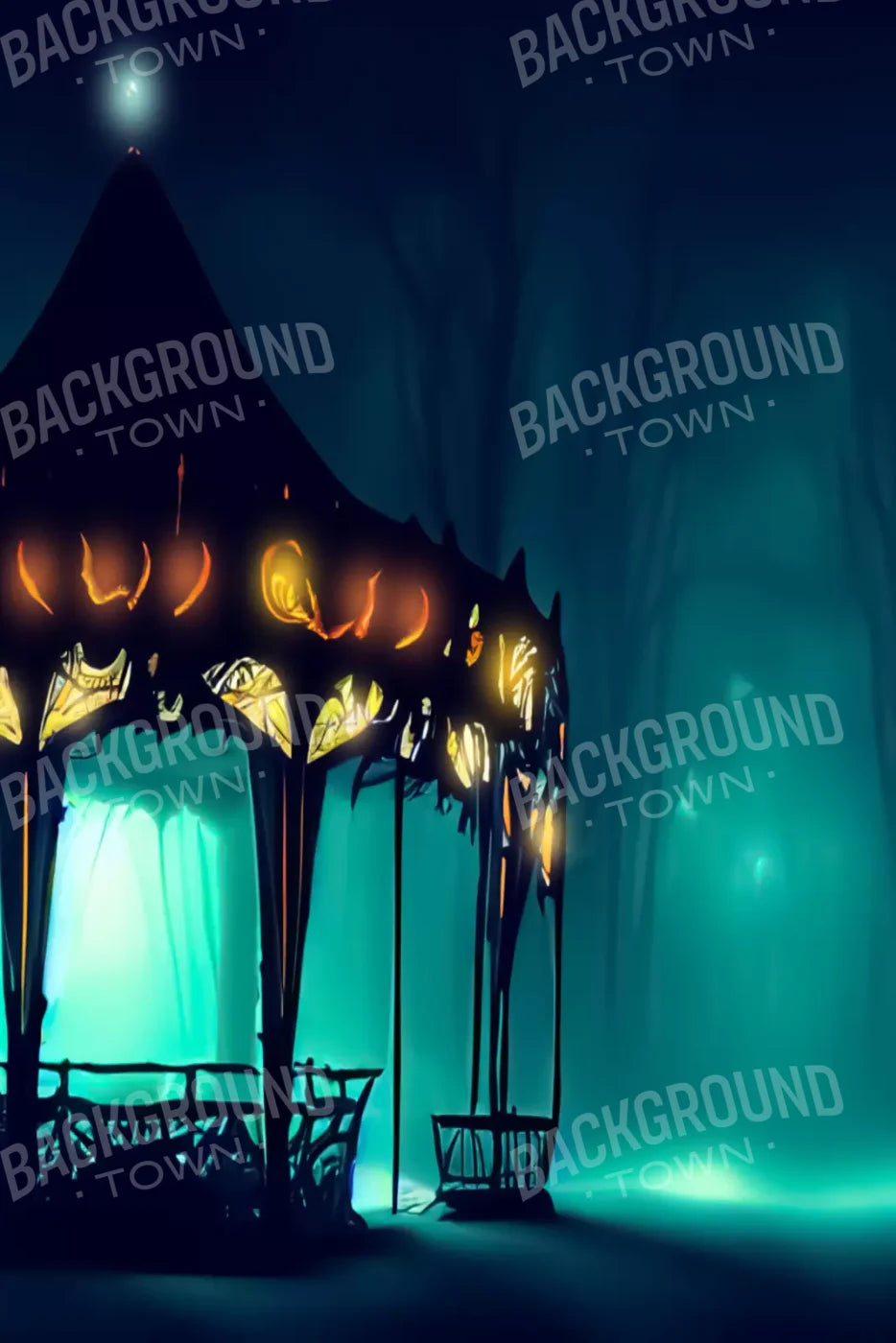 Creepy Carousel In Green V 5X8 Ultracloth ( 60 X 96 Inch ) Backdrop