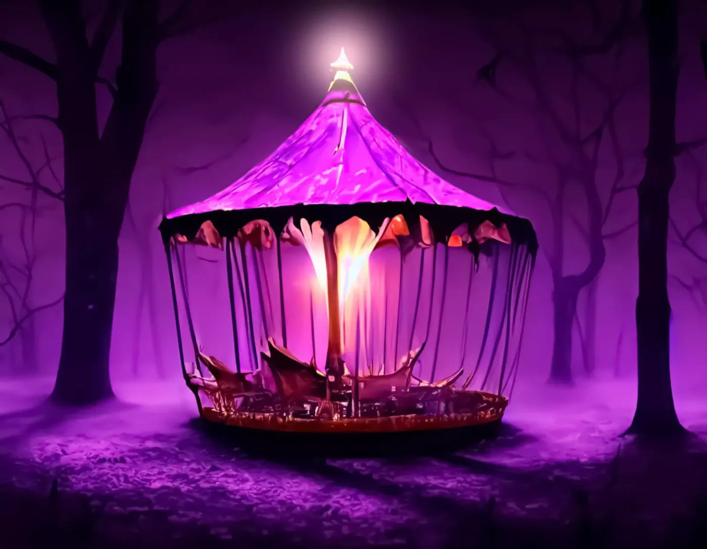 Creepy Carousel In Fuchsia H 8X6 Fleece ( 96 X 72 Inch ) Backdrop