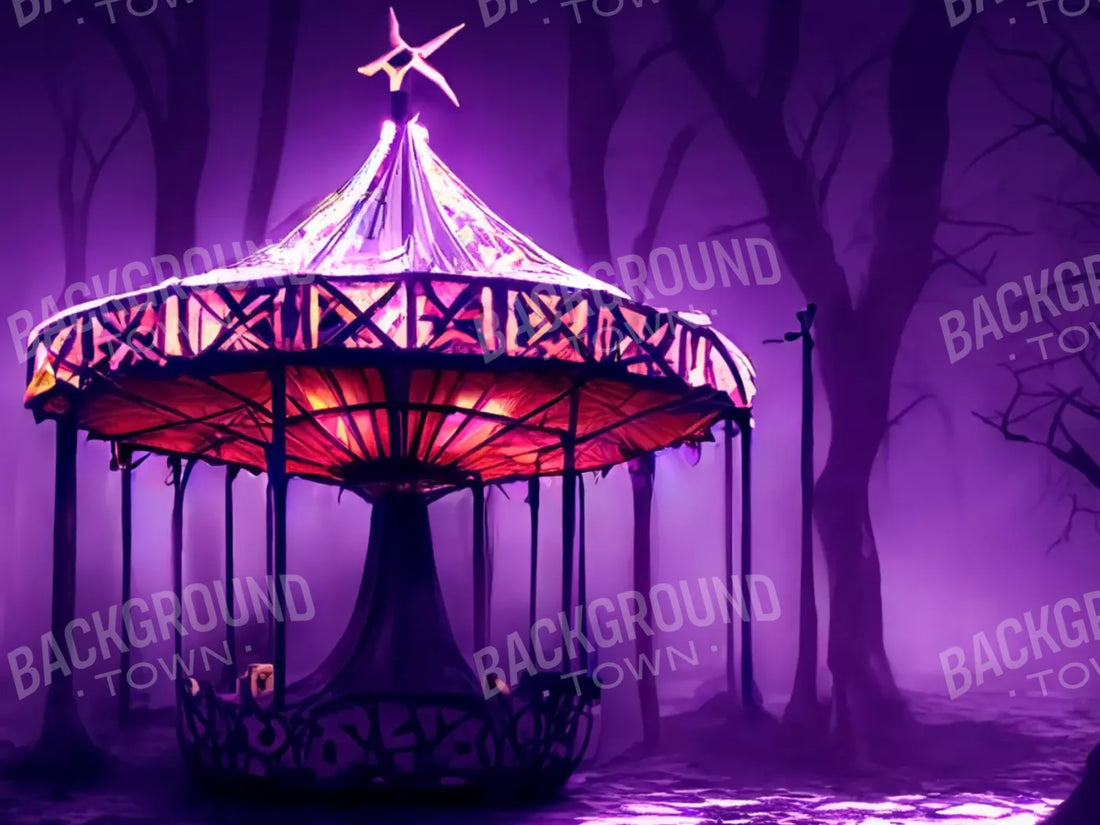 Creepy Carousel In Purple H 68X5 Fleece ( 80 X 60 Inch ) Backdrop