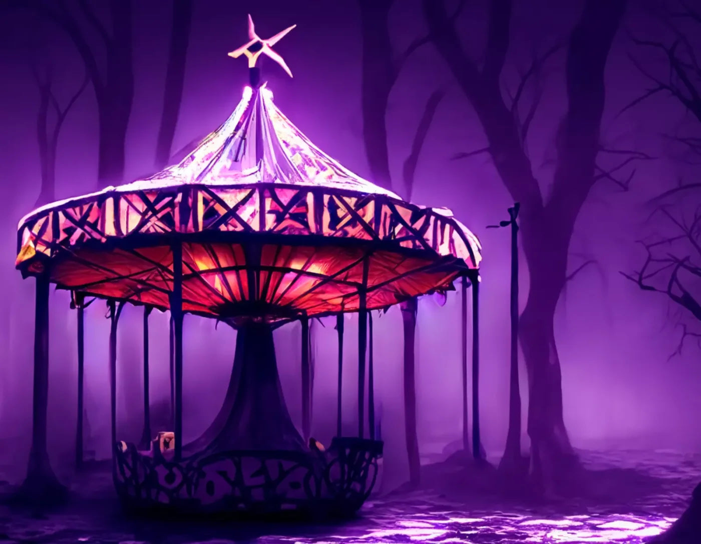 Creepy Carousel In Purple H 8X6 Fleece ( 96 X 72 Inch ) Backdrop