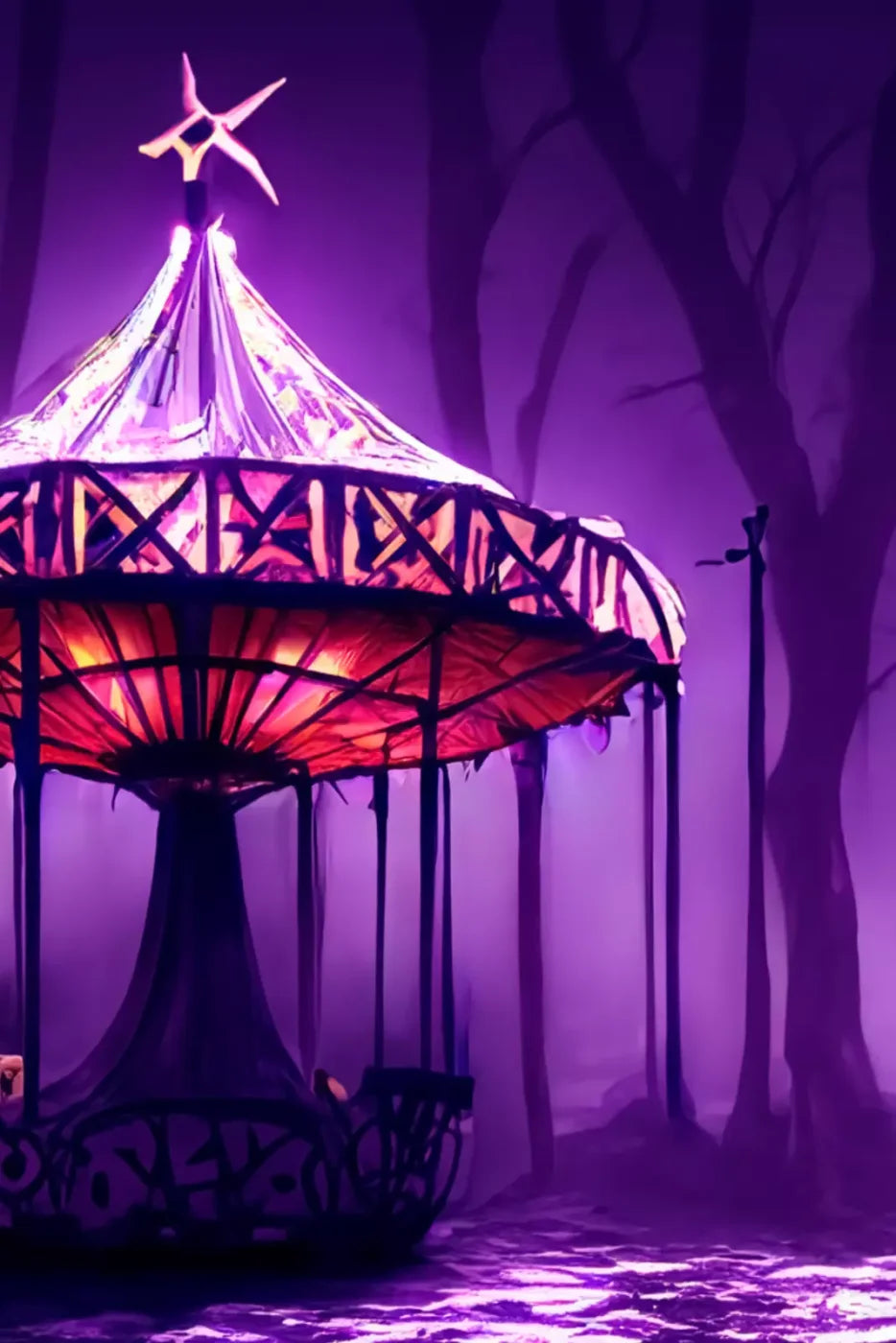 Creepy Carousel In Purple V 5X8 Ultracloth ( 60 X 96 Inch ) Backdrop